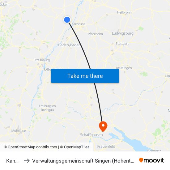 Kandel to Verwaltungsgemeinschaft Singen (Hohentwiel) map