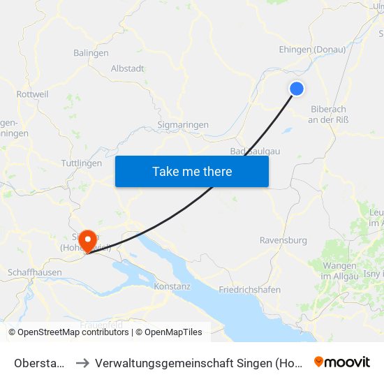 Oberstadion to Verwaltungsgemeinschaft Singen (Hohentwiel) map