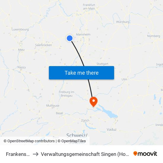 Frankenstein to Verwaltungsgemeinschaft Singen (Hohentwiel) map