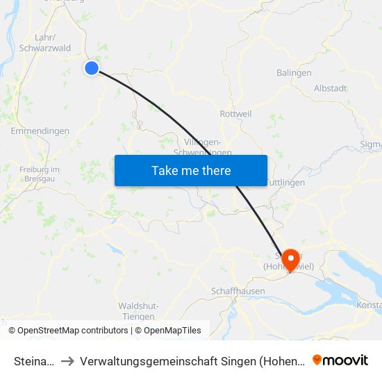 Steinach to Verwaltungsgemeinschaft Singen (Hohentwiel) map