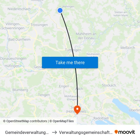 Gemeindeverwaltungsverband Heuberg to Verwaltungsgemeinschaft Singen (Hohentwiel) map