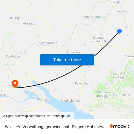 Wain to Verwaltungsgemeinschaft Singen (Hohentwiel) map