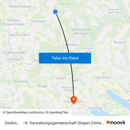 Denkingen to Verwaltungsgemeinschaft Singen (Hohentwiel) map