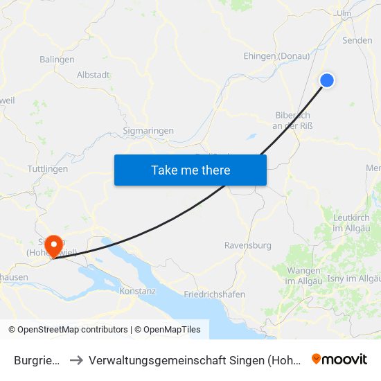 Burgrieden to Verwaltungsgemeinschaft Singen (Hohentwiel) map