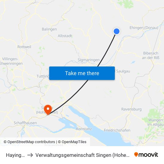 Hayingen to Verwaltungsgemeinschaft Singen (Hohentwiel) map