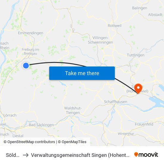 Sölden to Verwaltungsgemeinschaft Singen (Hohentwiel) map