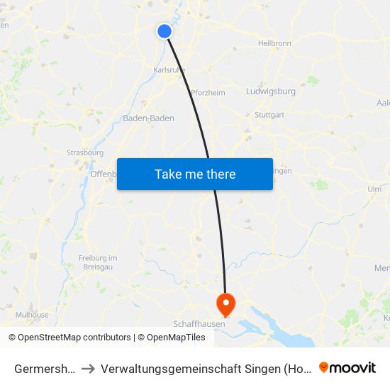 Germersheim to Verwaltungsgemeinschaft Singen (Hohentwiel) map