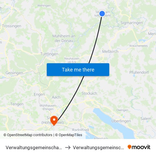 Verwaltungsgemeinschaft Stetten am Kalten Markt to Verwaltungsgemeinschaft Singen (Hohentwiel) map