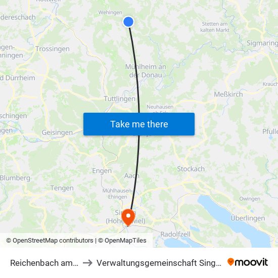 Reichenbach am Heuberg to Verwaltungsgemeinschaft Singen (Hohentwiel) map