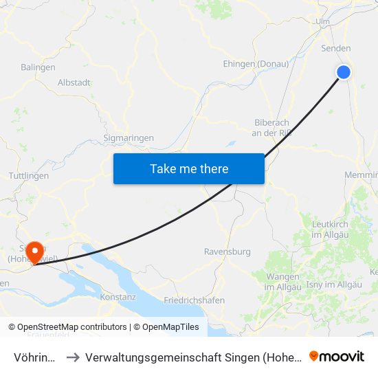 Vöhringen to Verwaltungsgemeinschaft Singen (Hohentwiel) map