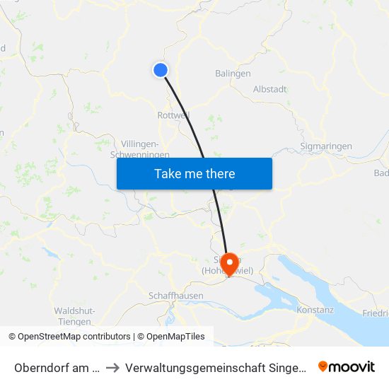 Oberndorf am Neckar to Verwaltungsgemeinschaft Singen (Hohentwiel) map