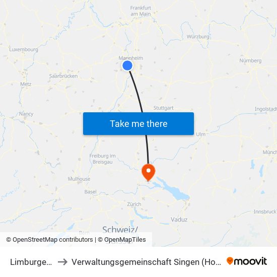 Limburgerhof to Verwaltungsgemeinschaft Singen (Hohentwiel) map