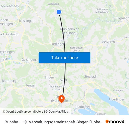 Bubsheim to Verwaltungsgemeinschaft Singen (Hohentwiel) map