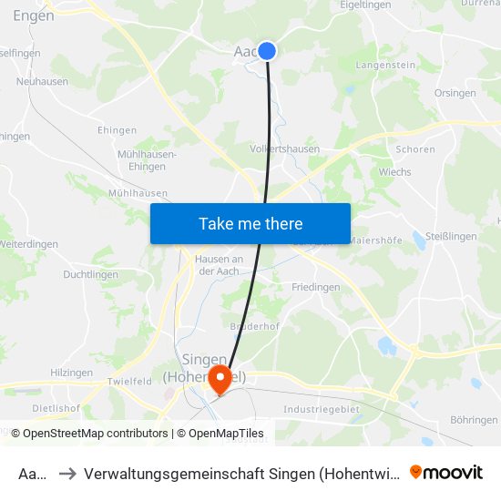 Aach to Verwaltungsgemeinschaft Singen (Hohentwiel) map