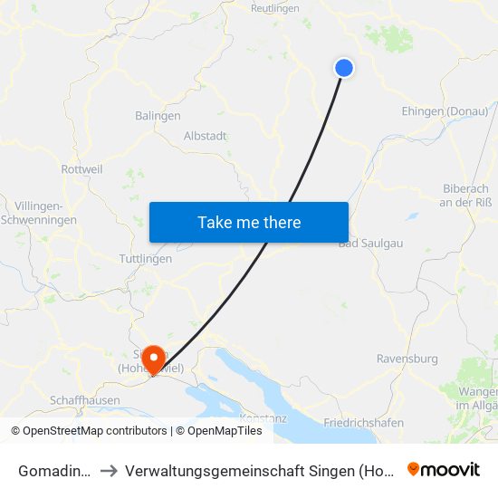 Gomadingen to Verwaltungsgemeinschaft Singen (Hohentwiel) map