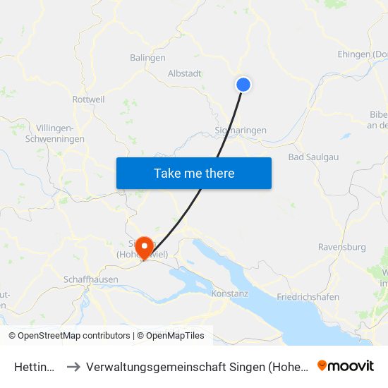 Hettingen to Verwaltungsgemeinschaft Singen (Hohentwiel) map