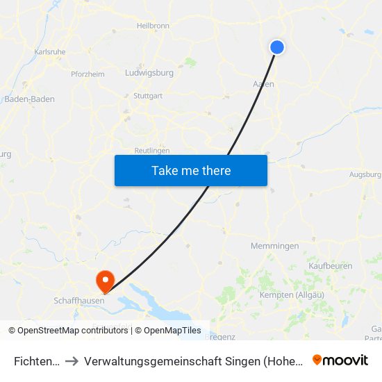 Fichtenau to Verwaltungsgemeinschaft Singen (Hohentwiel) map