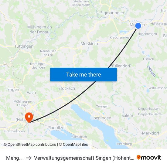 Mengen to Verwaltungsgemeinschaft Singen (Hohentwiel) map