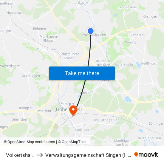 Volkertshausen to Verwaltungsgemeinschaft Singen (Hohentwiel) map