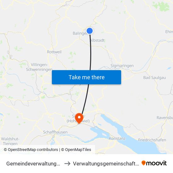 Gemeindeverwaltungsverband Bisingen to Verwaltungsgemeinschaft Singen (Hohentwiel) map