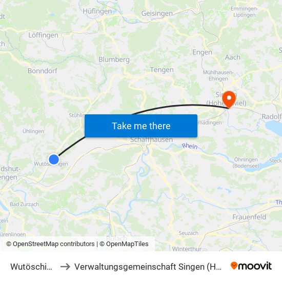 Wutöschingen to Verwaltungsgemeinschaft Singen (Hohentwiel) map