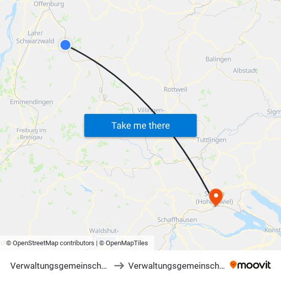 Verwaltungsgemeinschaft Zell am Harmersbach to Verwaltungsgemeinschaft Singen (Hohentwiel) map