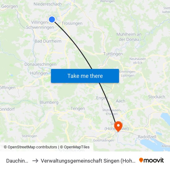 Dauchingen to Verwaltungsgemeinschaft Singen (Hohentwiel) map