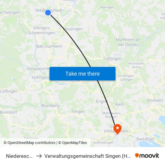 Niedereschach to Verwaltungsgemeinschaft Singen (Hohentwiel) map