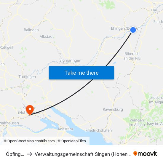 Öpfingen to Verwaltungsgemeinschaft Singen (Hohentwiel) map