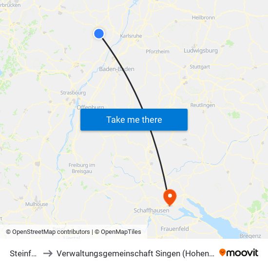 Steinfeld to Verwaltungsgemeinschaft Singen (Hohentwiel) map