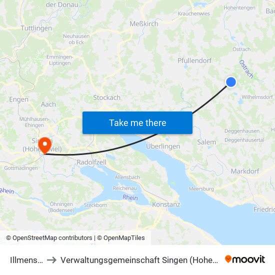 Illmensee to Verwaltungsgemeinschaft Singen (Hohentwiel) map