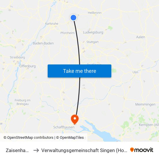 Zaisenhausen to Verwaltungsgemeinschaft Singen (Hohentwiel) map