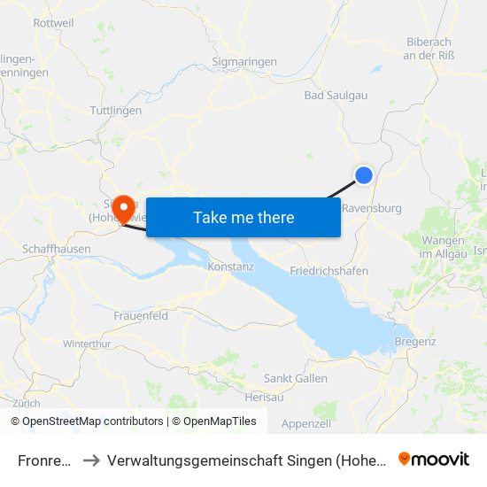 Fronreute to Verwaltungsgemeinschaft Singen (Hohentwiel) map