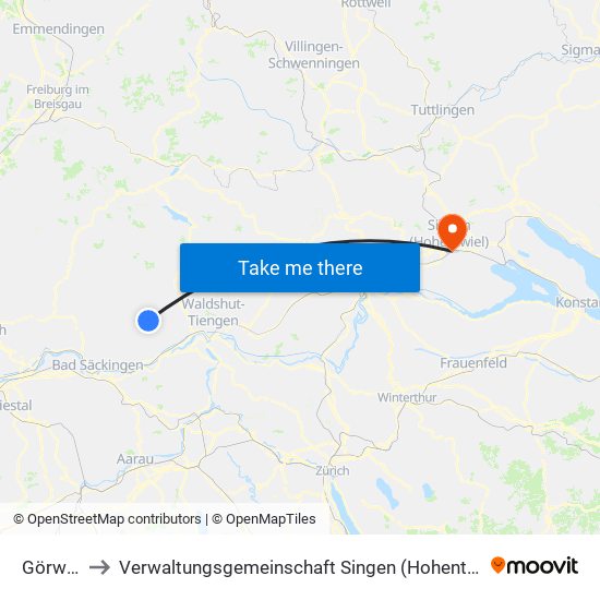 Görwihl to Verwaltungsgemeinschaft Singen (Hohentwiel) map