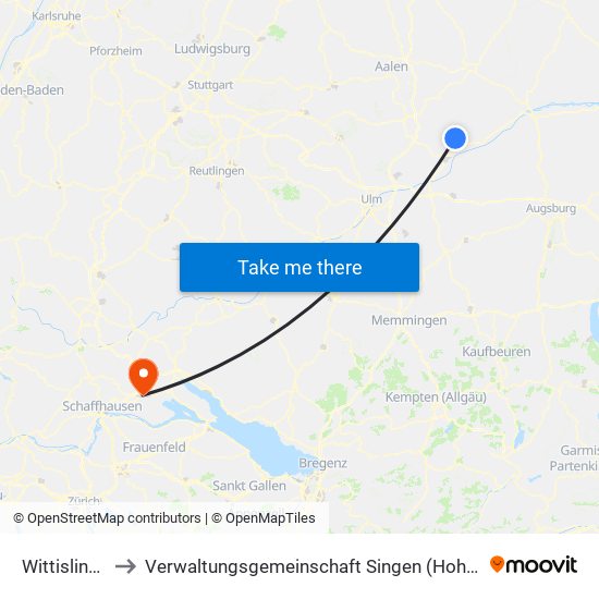 Wittislingen to Verwaltungsgemeinschaft Singen (Hohentwiel) map