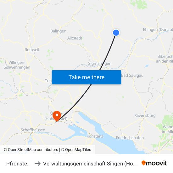 Pfronstetten to Verwaltungsgemeinschaft Singen (Hohentwiel) map