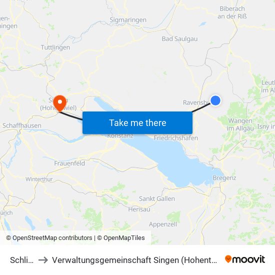 Schlier to Verwaltungsgemeinschaft Singen (Hohentwiel) map