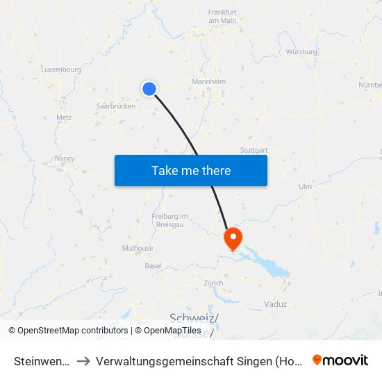 Steinwenden to Verwaltungsgemeinschaft Singen (Hohentwiel) map