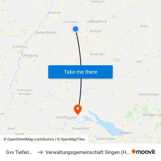 Gvv Tiefenbronn to Verwaltungsgemeinschaft Singen (Hohentwiel) map