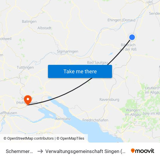 Schemmerhofen to Verwaltungsgemeinschaft Singen (Hohentwiel) map