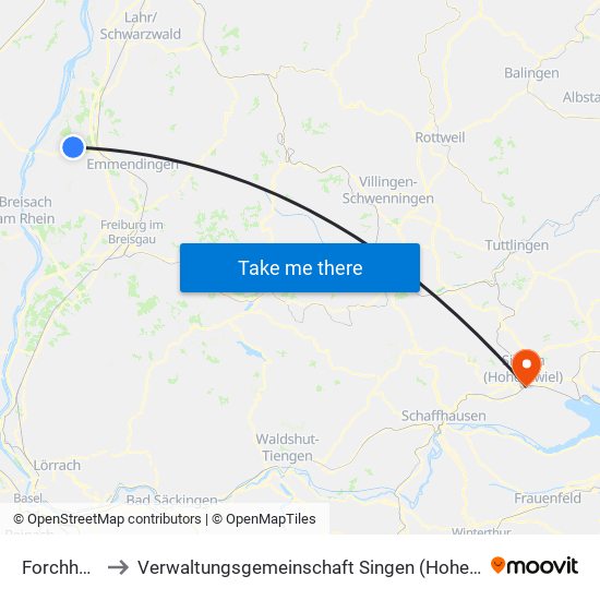 Forchheim to Verwaltungsgemeinschaft Singen (Hohentwiel) map