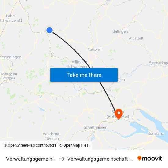 Verwaltungsgemeinschaft Wolfach to Verwaltungsgemeinschaft Singen (Hohentwiel) map