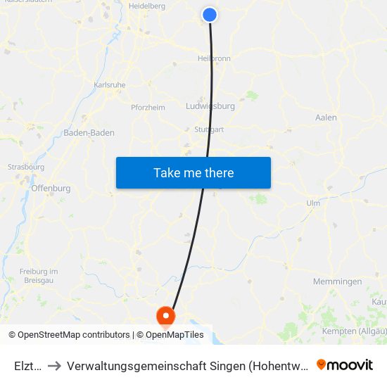 Elztal to Verwaltungsgemeinschaft Singen (Hohentwiel) map