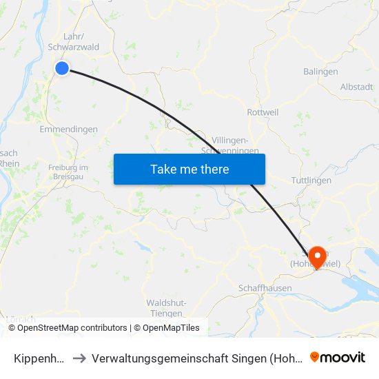 Kippenheim to Verwaltungsgemeinschaft Singen (Hohentwiel) map