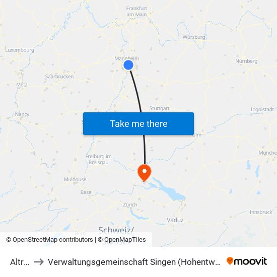 Altrip to Verwaltungsgemeinschaft Singen (Hohentwiel) map