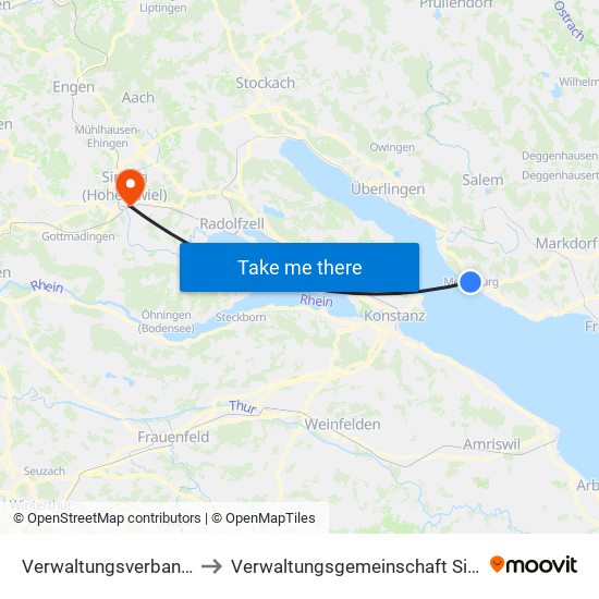 Verwaltungsverband Meersburg to Verwaltungsgemeinschaft Singen (Hohentwiel) map