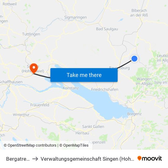 Bergatreute to Verwaltungsgemeinschaft Singen (Hohentwiel) map