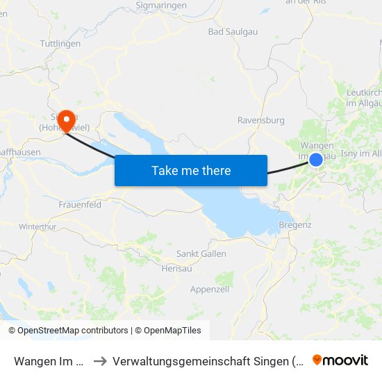 Wangen Im Allgäu to Verwaltungsgemeinschaft Singen (Hohentwiel) map