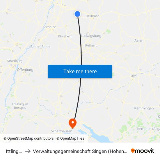 Ittlingen to Verwaltungsgemeinschaft Singen (Hohentwiel) map