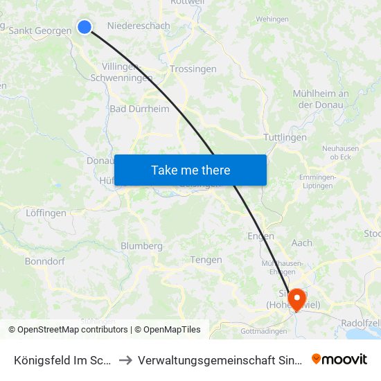 Königsfeld Im Schwarzwald to Verwaltungsgemeinschaft Singen (Hohentwiel) map